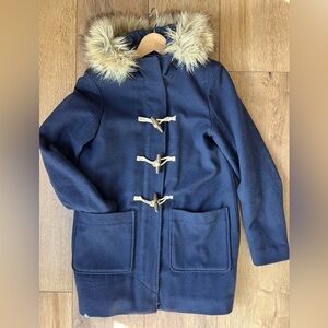 Abercrombie & Fitch Navy Wool Quilt Lined Fur Hood Pea Coat / small